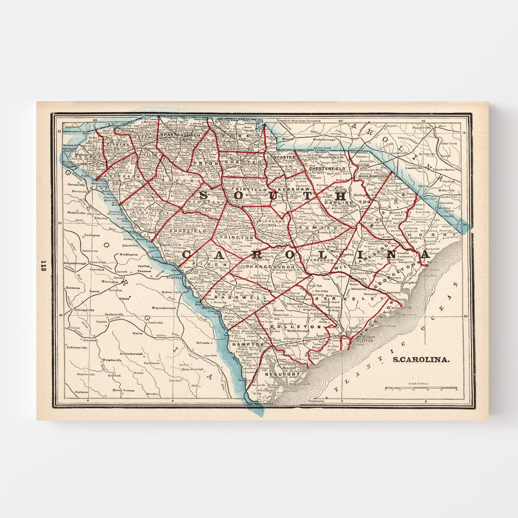 Vintage Map of South Carolina 1893