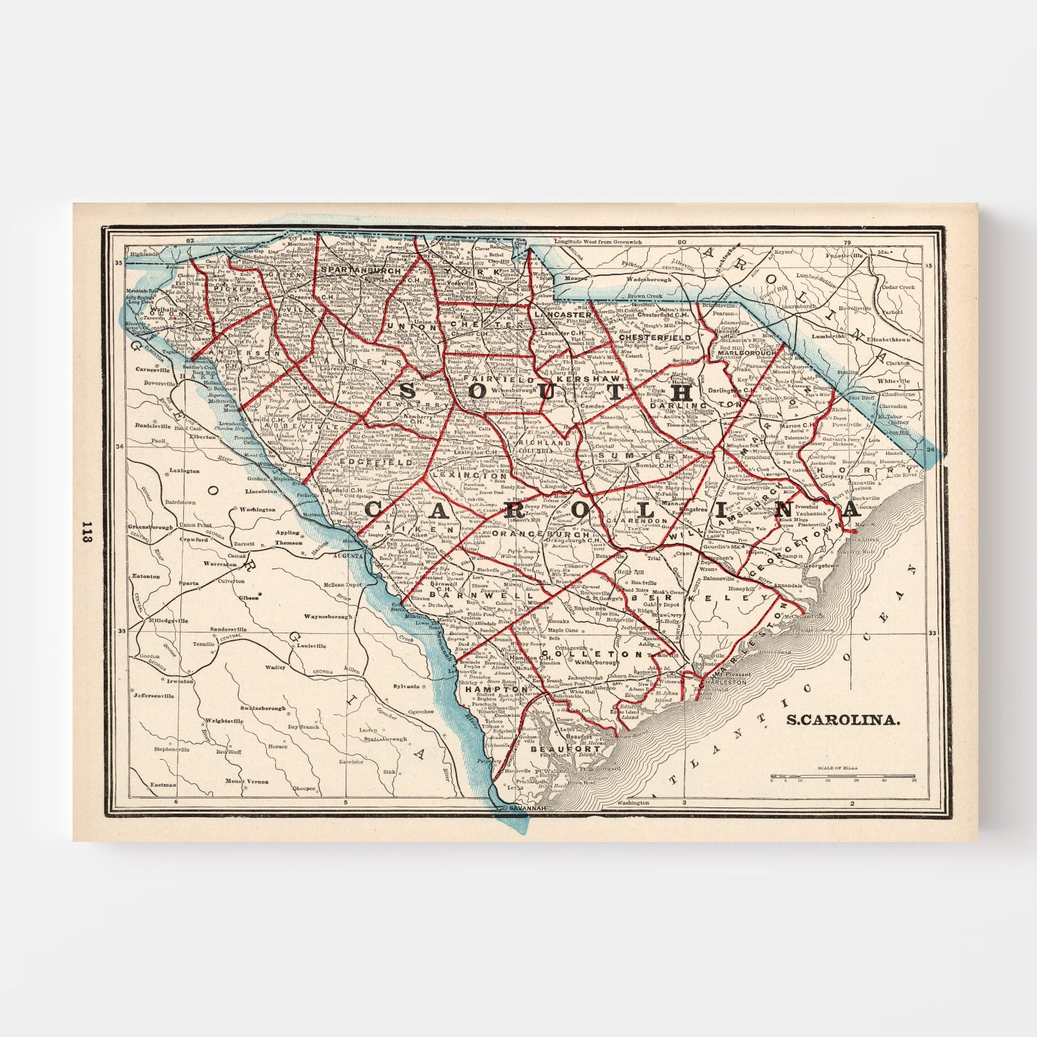 Vintage Map of South Carolina 1893