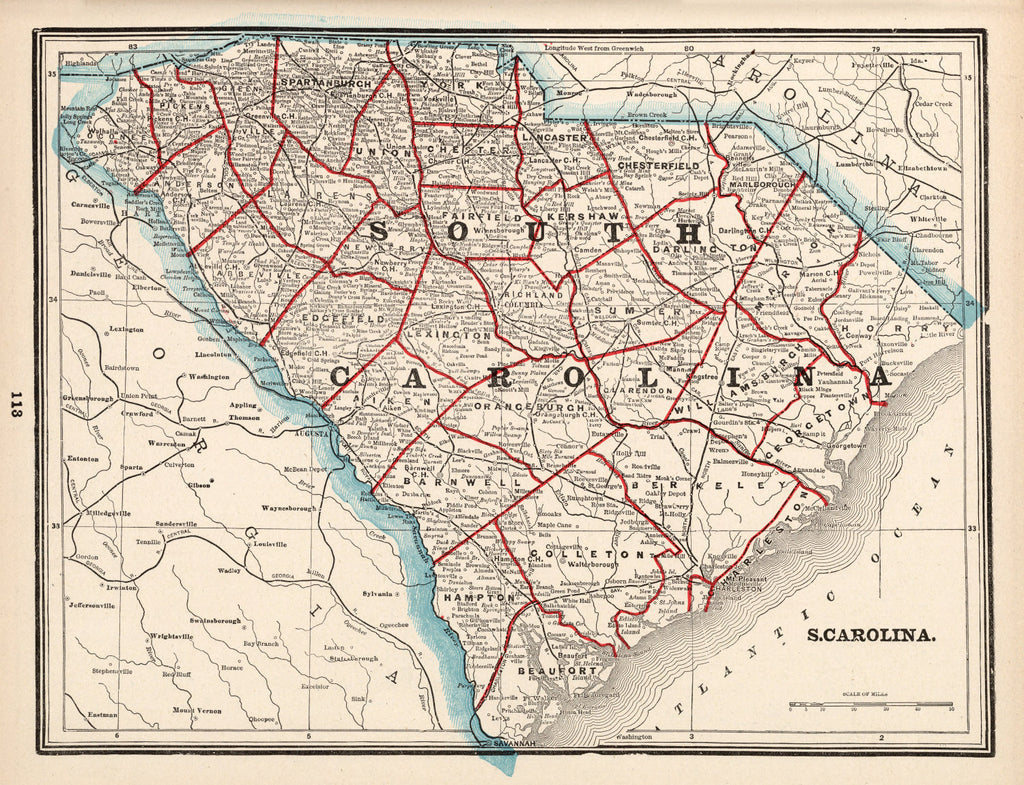 Vintage Map of South Carolina 1893