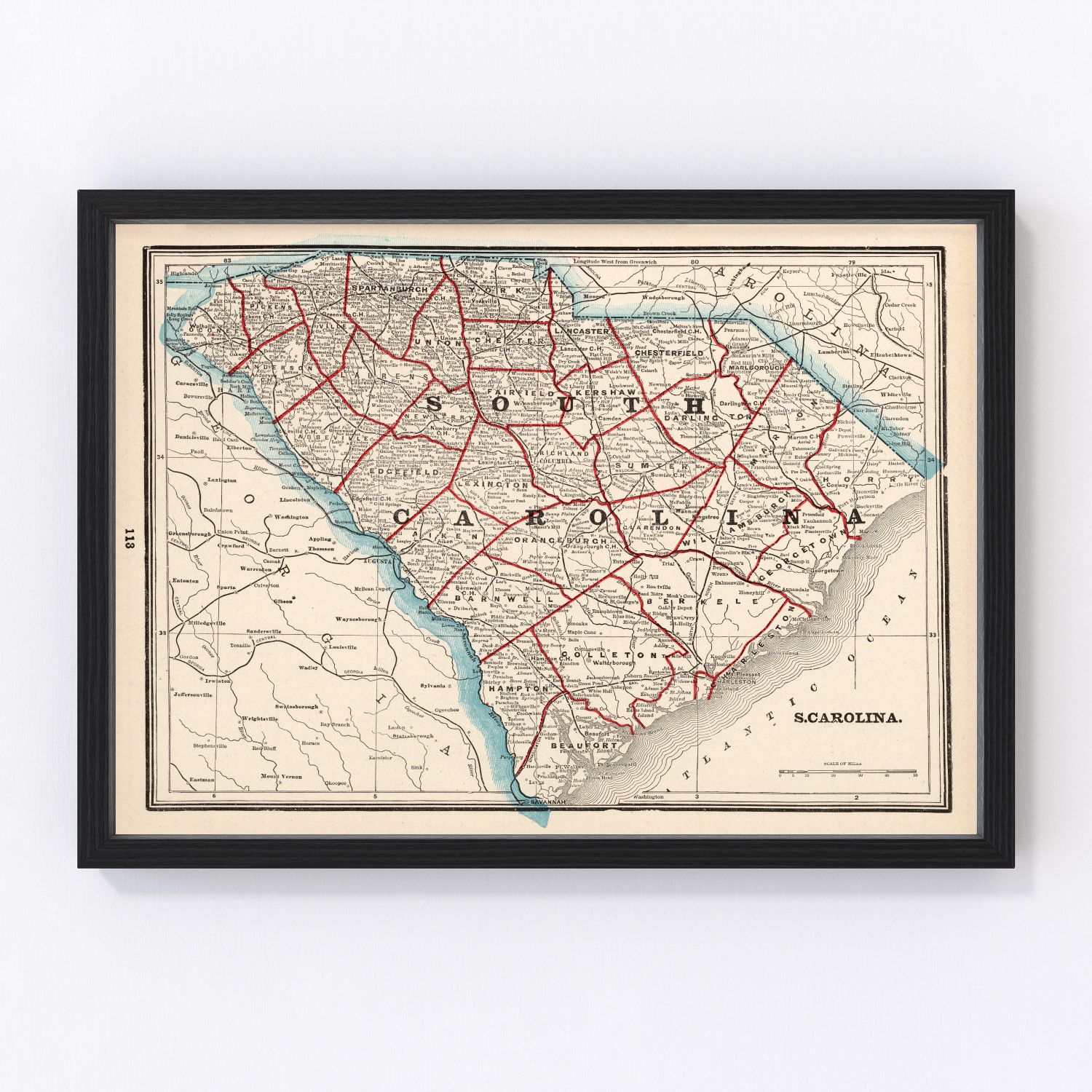 Vintage Map of South Carolina 1893