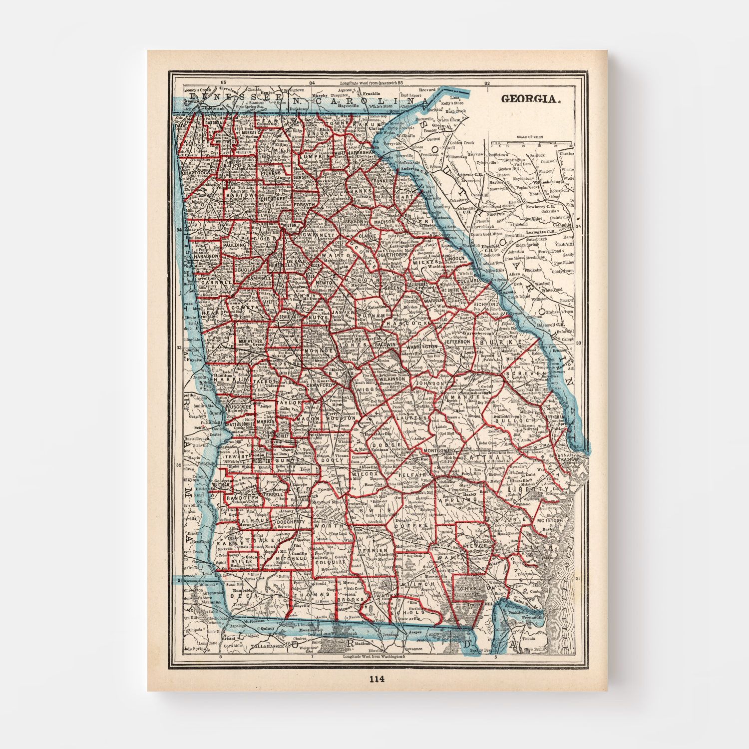 Vintage Map of Georgia 1893