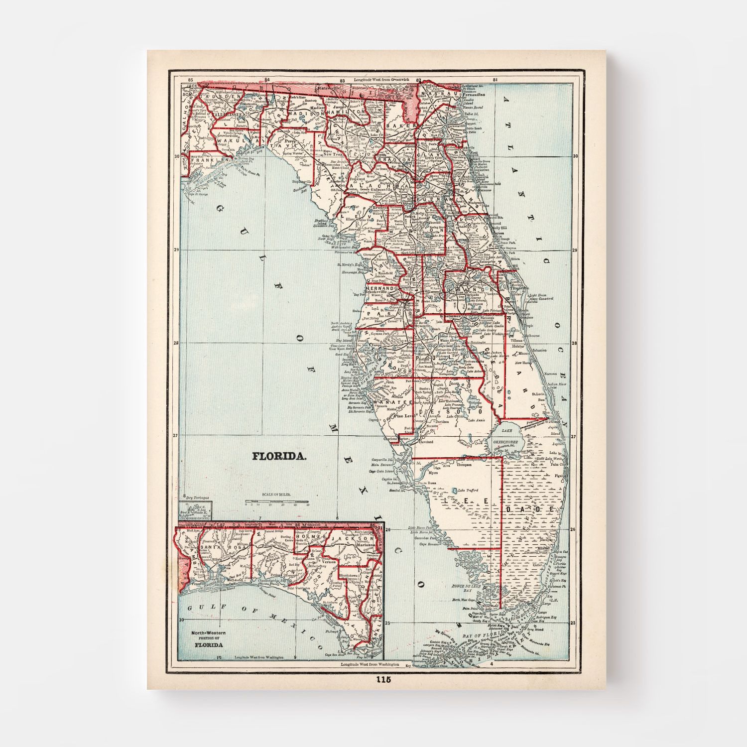 Vintage Map of Florida 1893