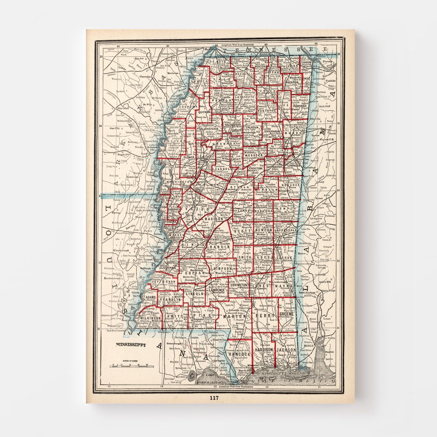 Vintage Map of Mississippi 1893