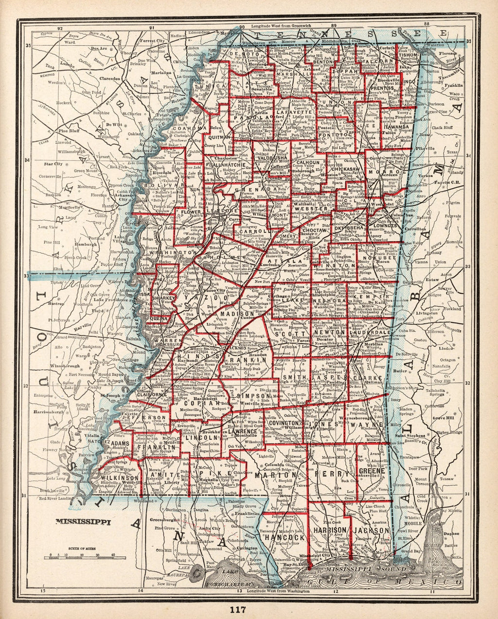 Vintage Map of Mississippi 1893