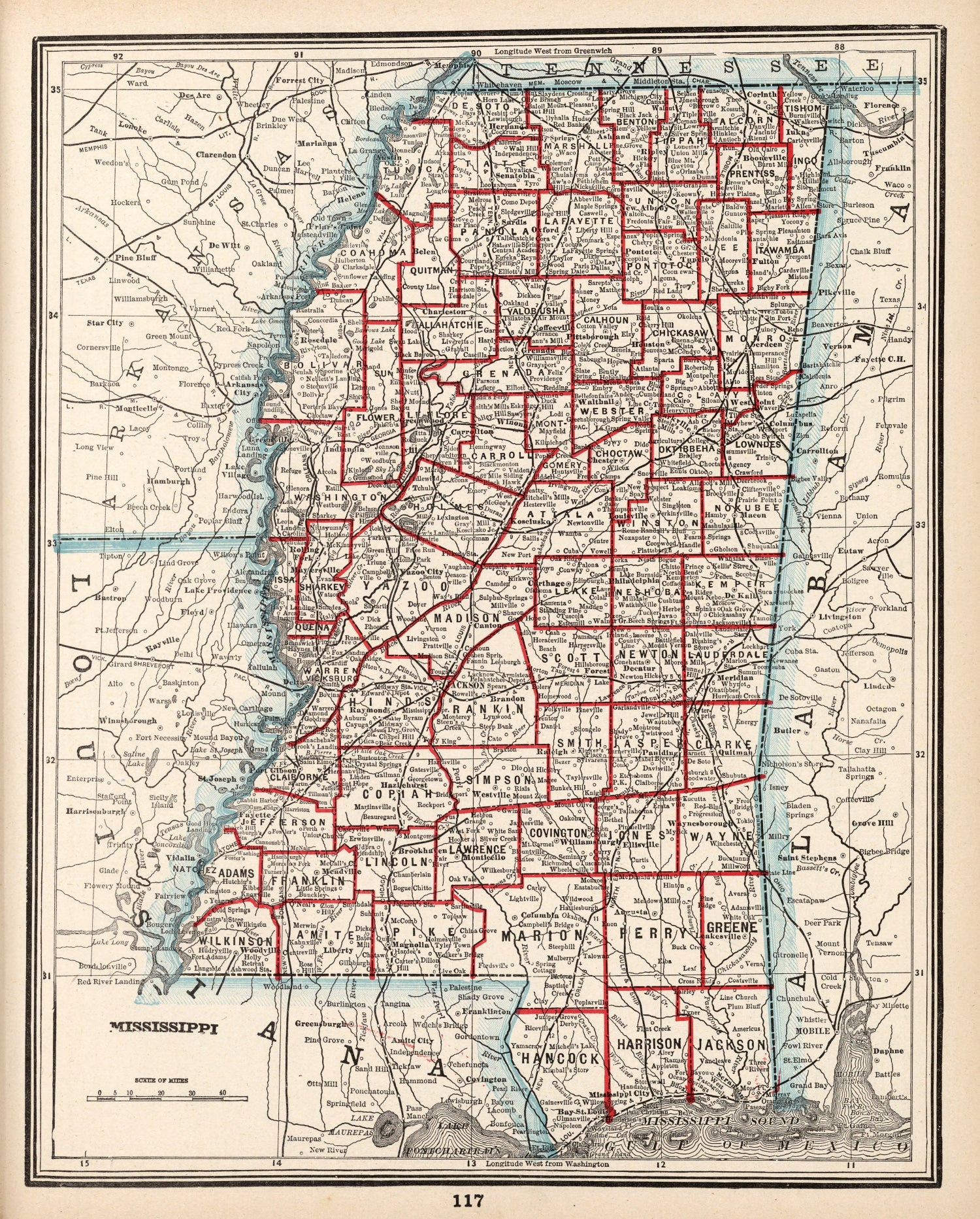 Vintage Map of Mississippi 1893
