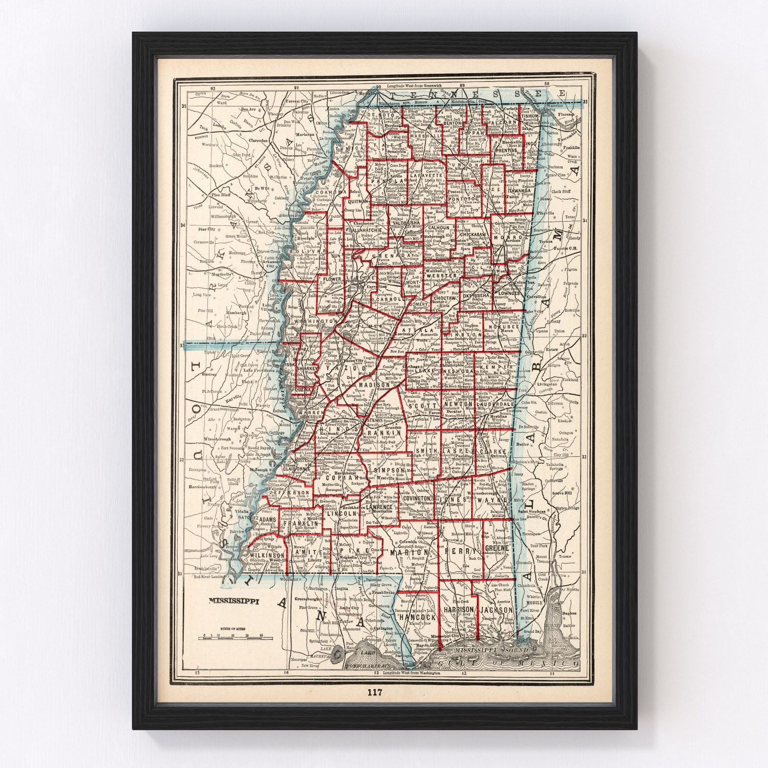 Vintage Map of Mississippi 1893
