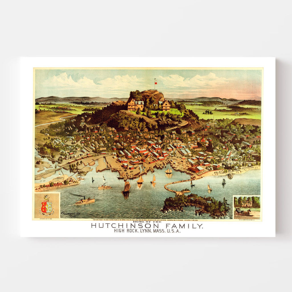 Vintage Map of Hutchinson Family Home (High Rock), Massachusetts 1881