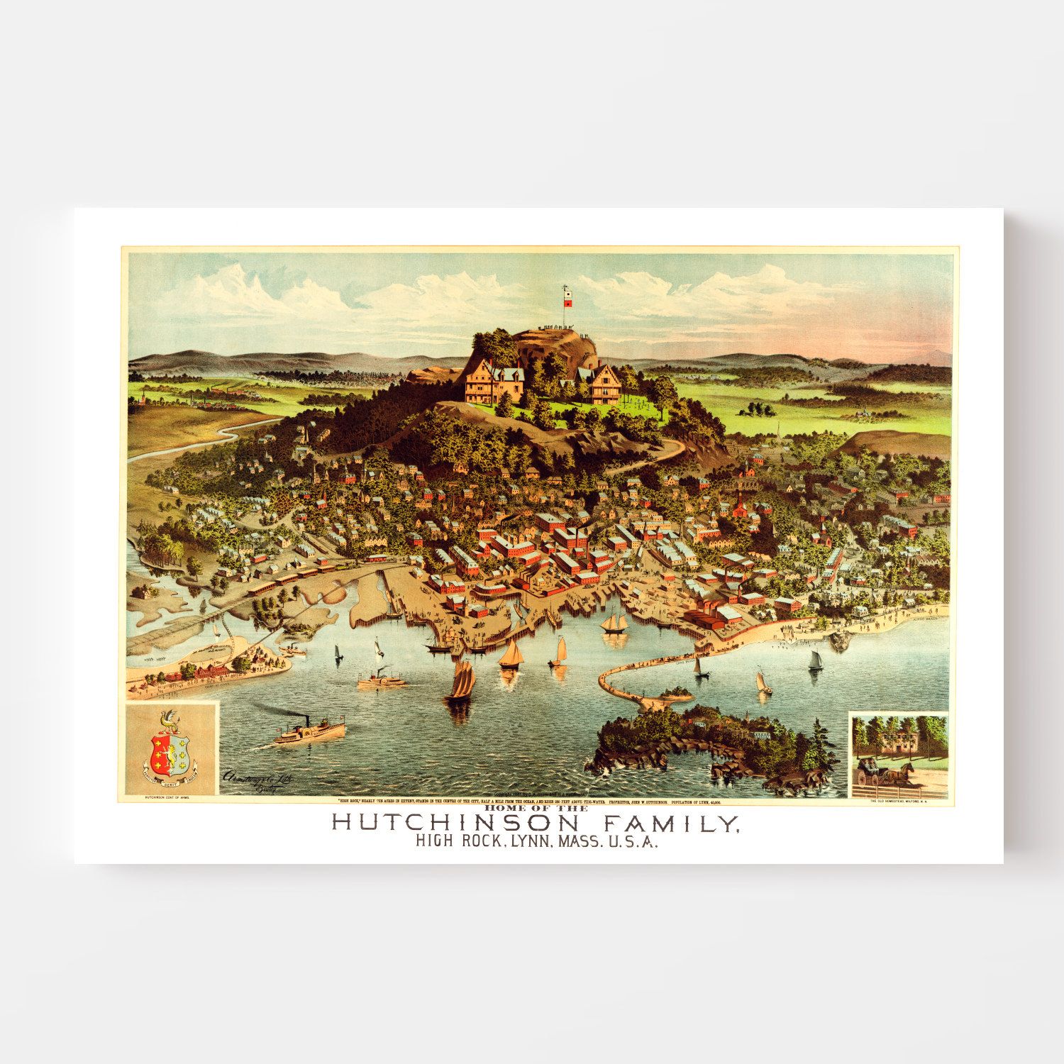 Vintage Map of Hutchinson Family Home (High Rock), Massachusetts 1881