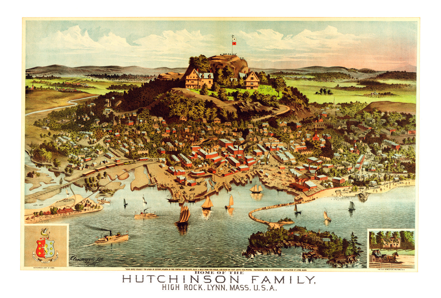 Vintage Map of Hutchinson Family Home (High Rock), Massachusetts 1881
