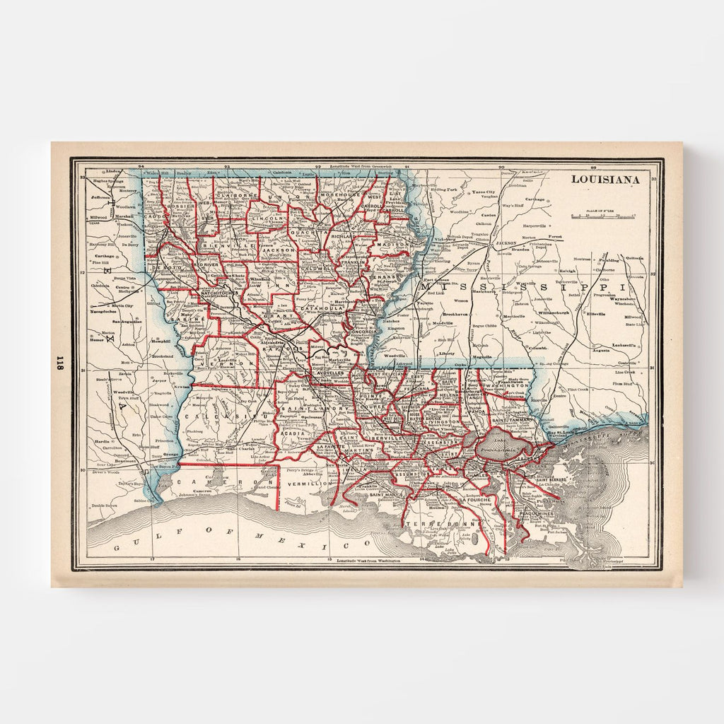 Vintage Map of Louisiana 1893