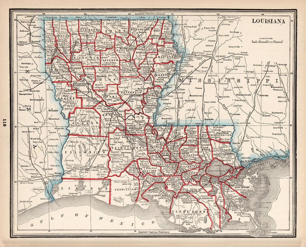 Vintage Map of Louisiana 1893