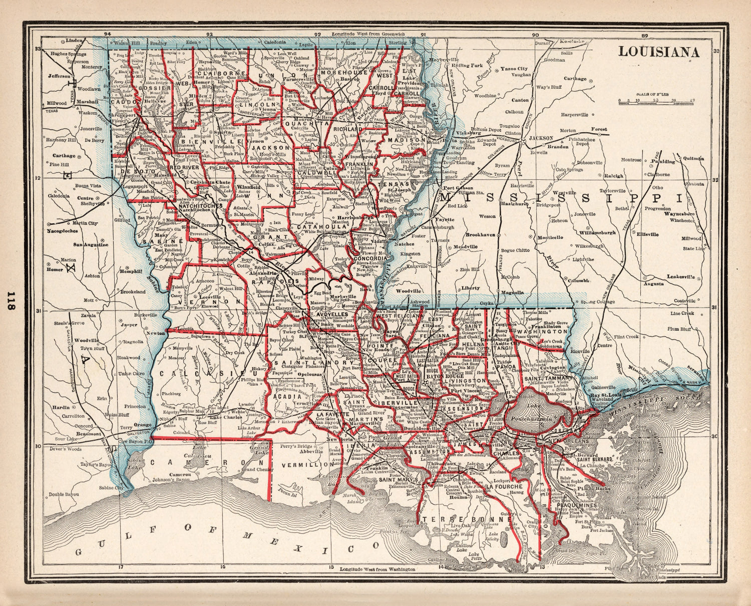 Vintage Map of Louisiana 1893