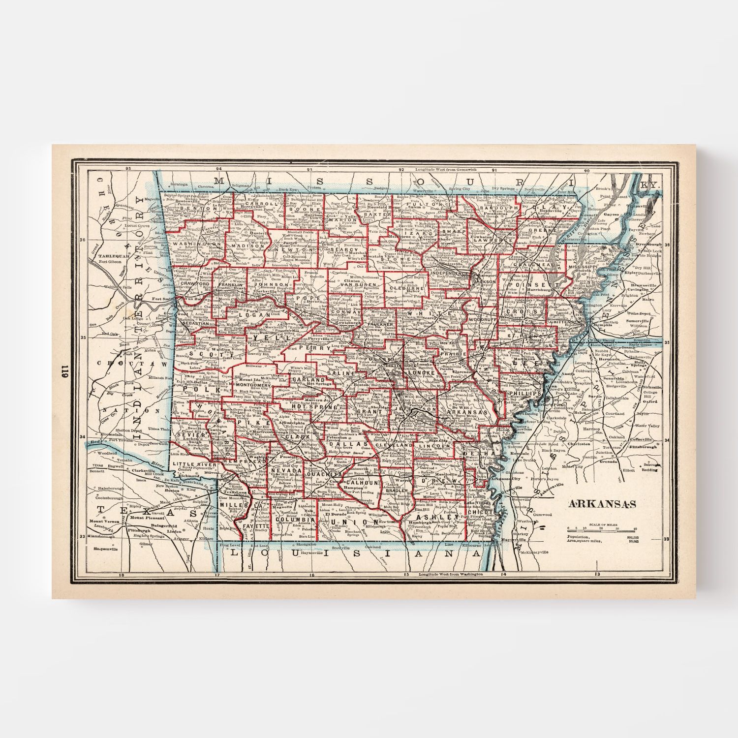 Vintage Map of Arkansas 1893