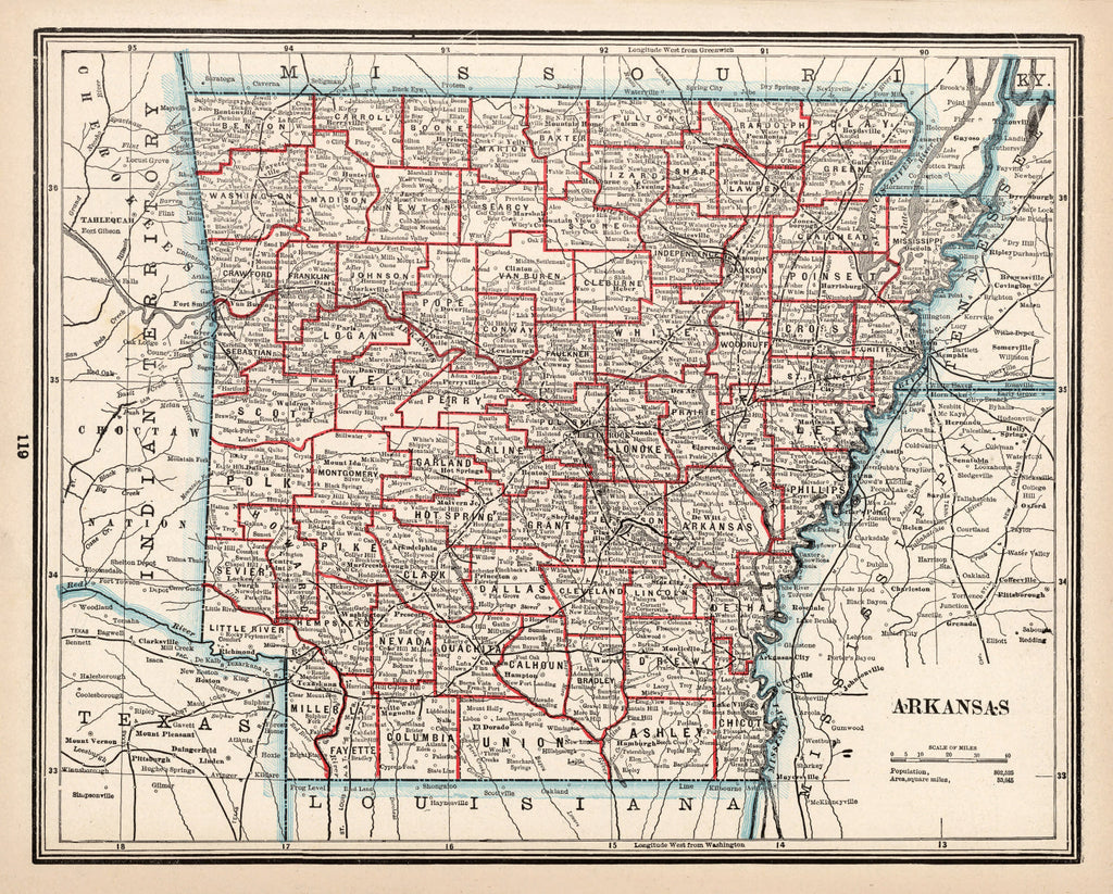 Vintage Map of Arkansas 1893