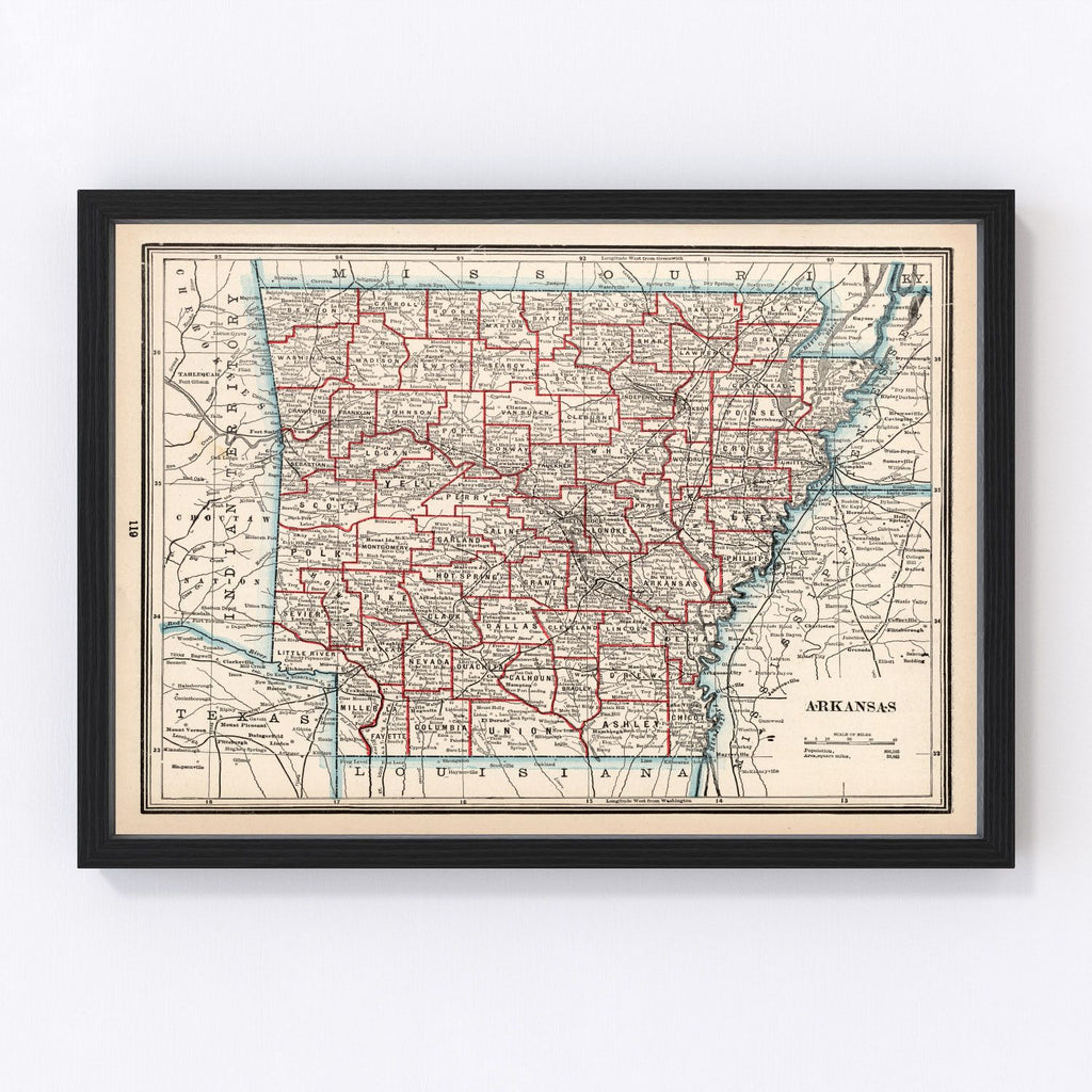 Vintage Map of Arkansas 1893