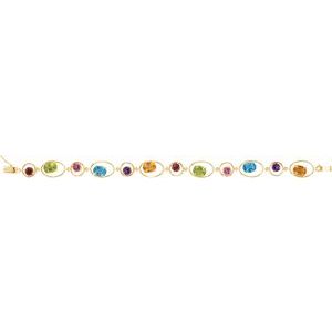 14K Yellow Gold Natural Citrine, Natural Peridot, Natural Swiss Blue Topaz, Natural Amethyst, Natural Pink Tourmaline & Natural Mozambique Garnet Geometric Link 7 1/2" Bracelet – image 2