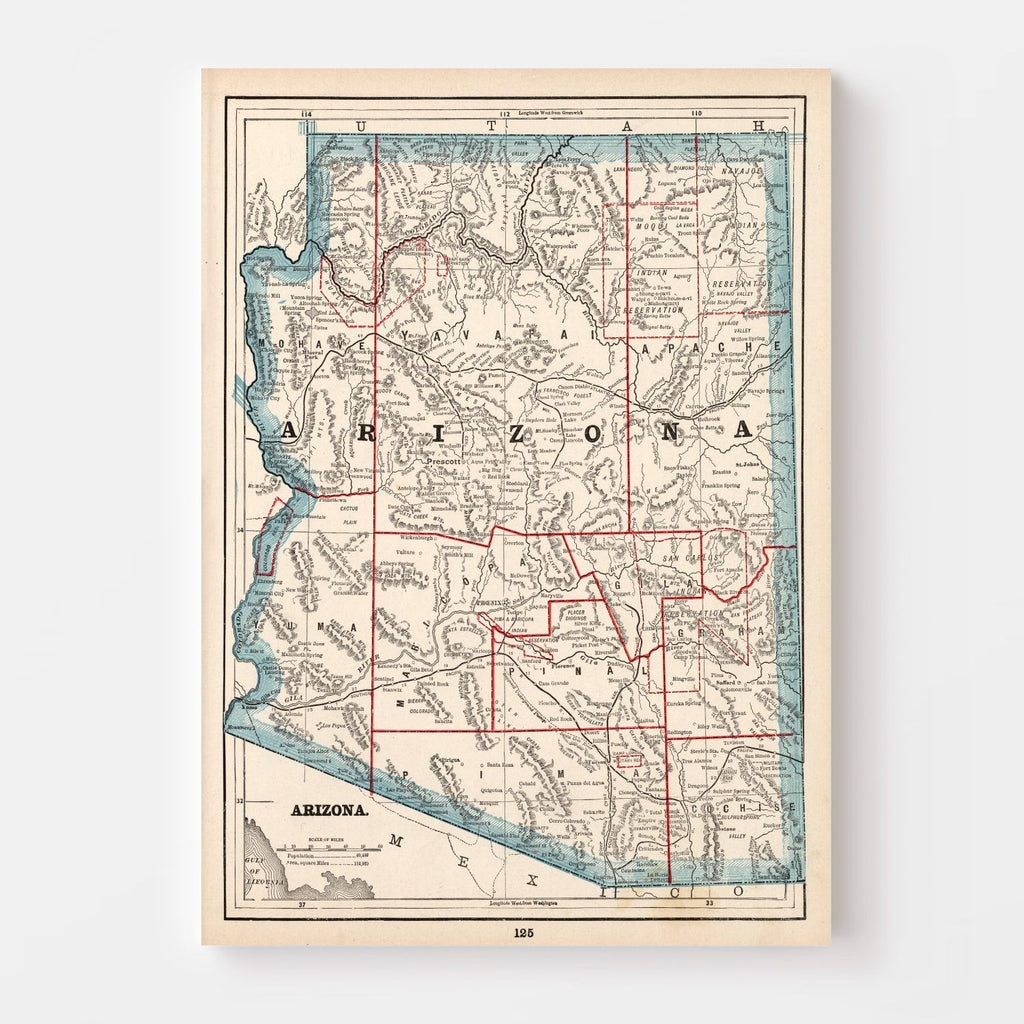 Vintage Map of Arizona 1893