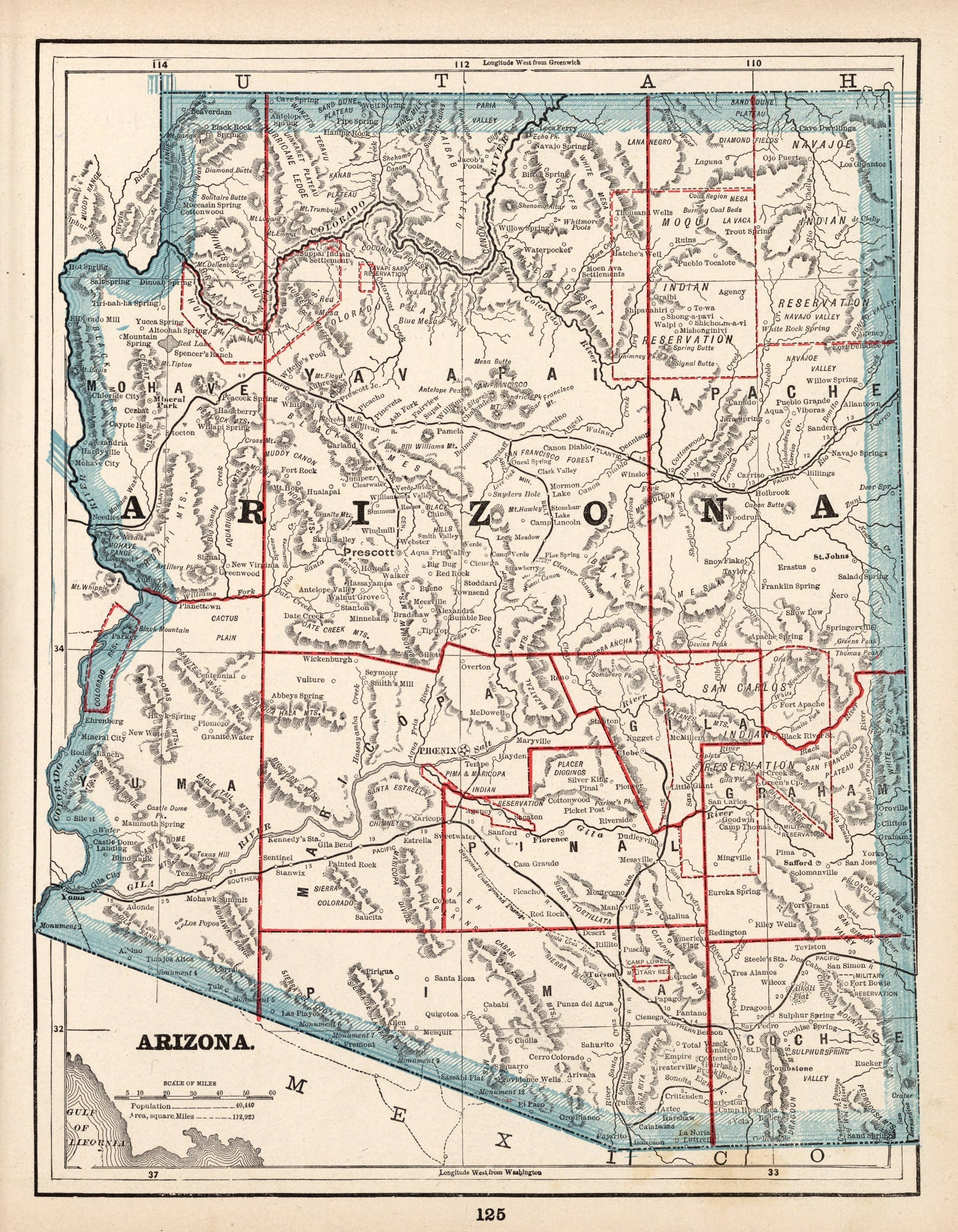 Vintage Map of Arizona 1893