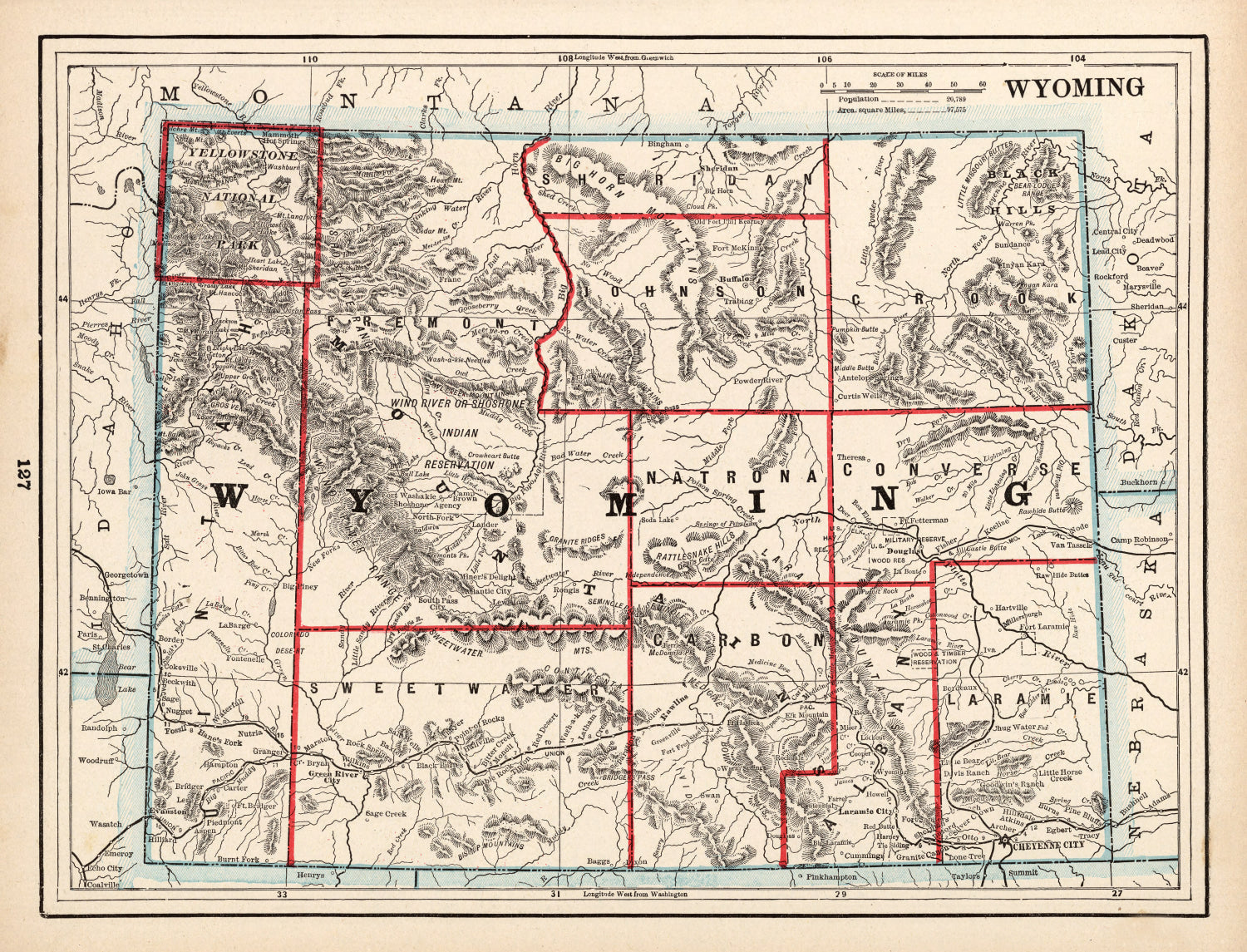 Vintage Map of Wyoming 1893