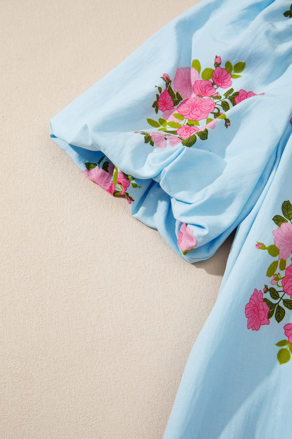 Floral Contrast Ricrac Trim Bubble Sleeve Dress