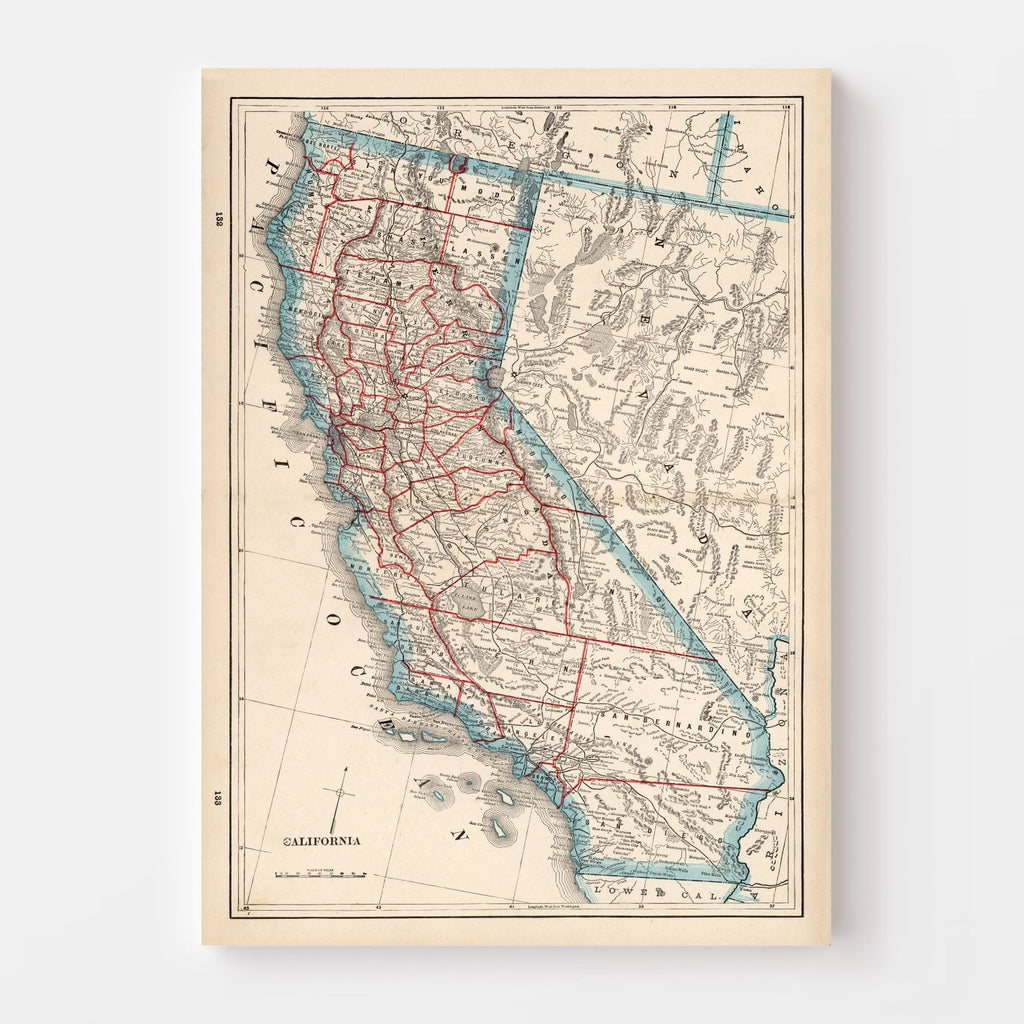 Vintage Map of California 1893