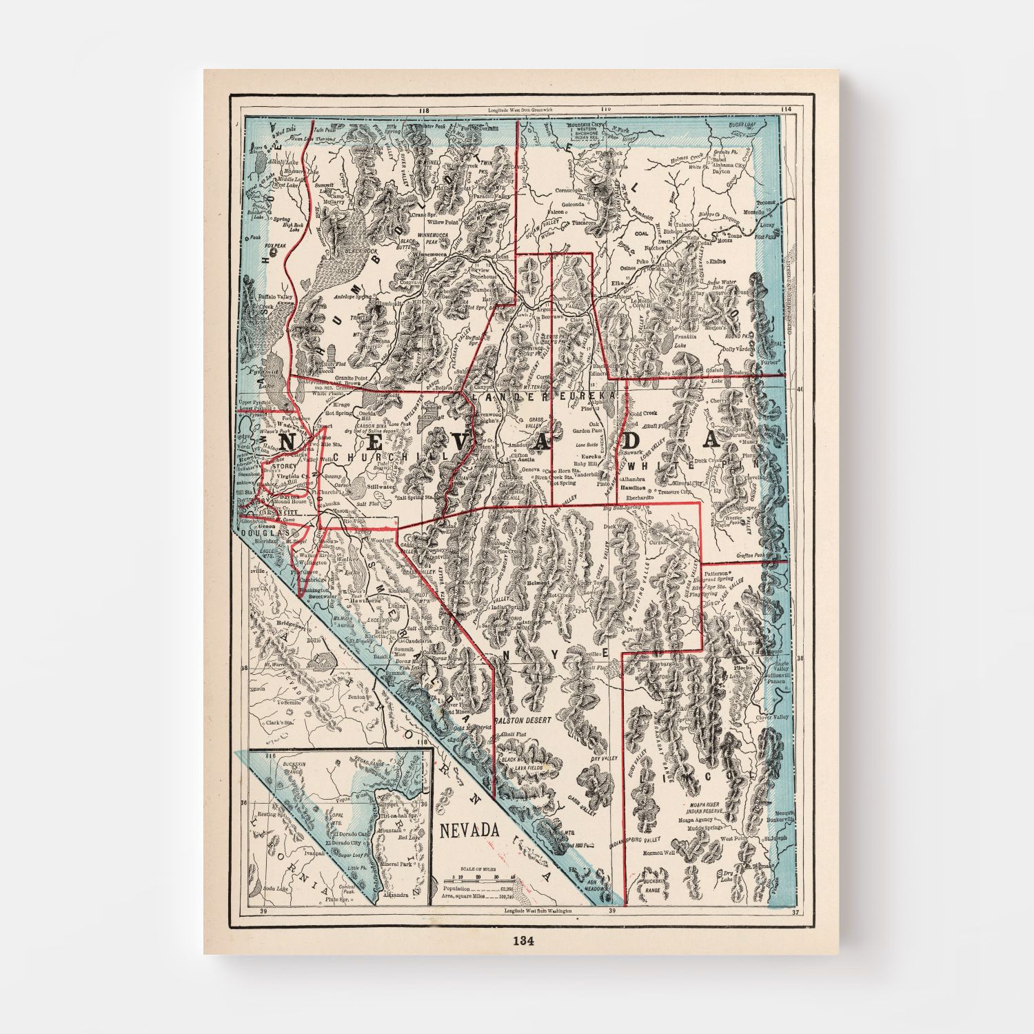 Vintage Map of Nevada 1893