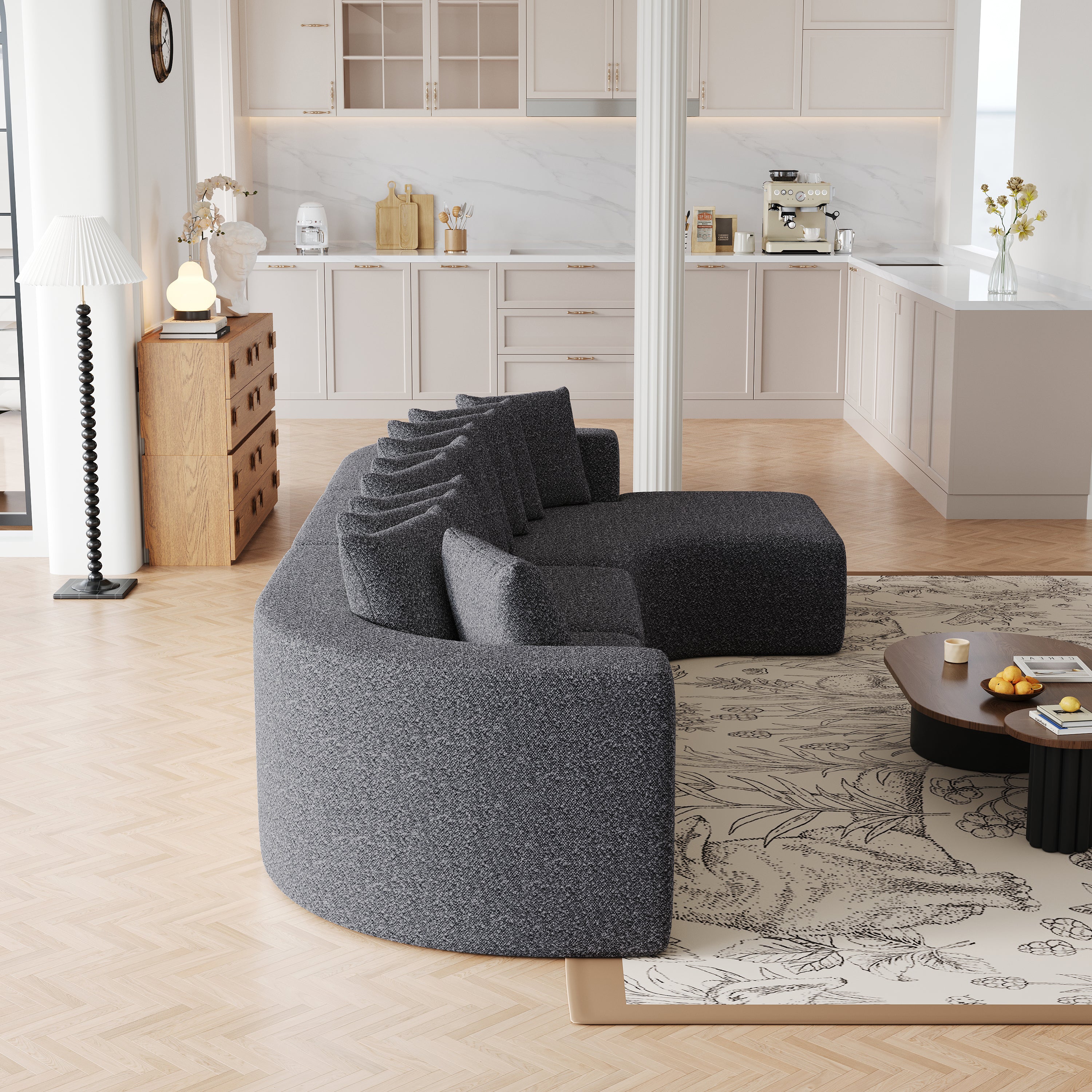 131.1-inch Chenille Sectional Sofa Set, Modern Cloud-Shaped Curved Sofa, Includes 10 Pillows, Living Room Fabric Corner Sofa, L-Shaped Modular Sofa (Right Chaise)