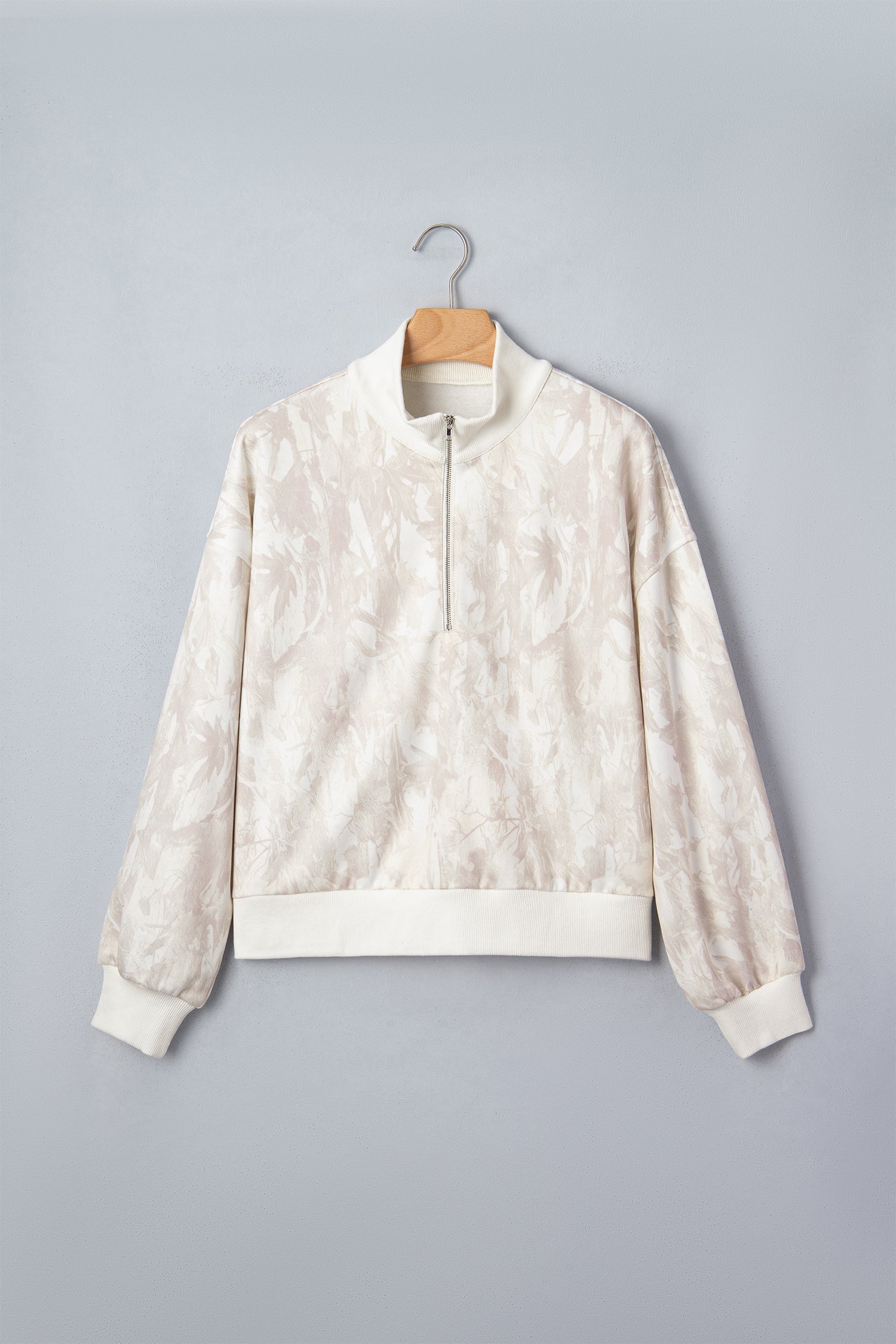 Camo Quarter-Zip Drop Shoulder Long Sleeve Sweatshirt