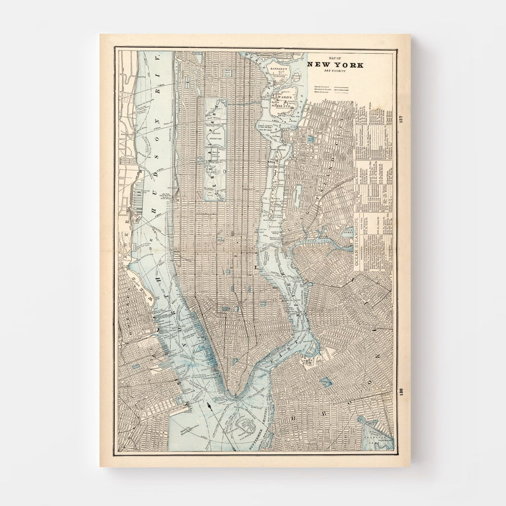 Vintage Map of New York City, New York 1893
