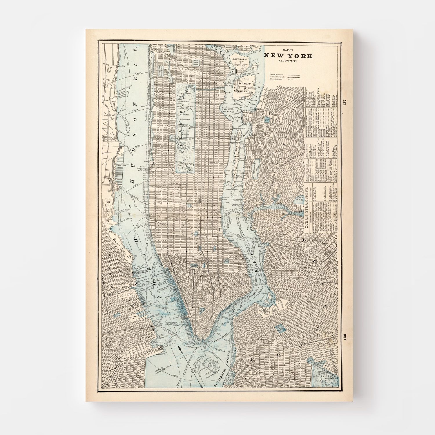 Vintage Map of New York City, New York 1893