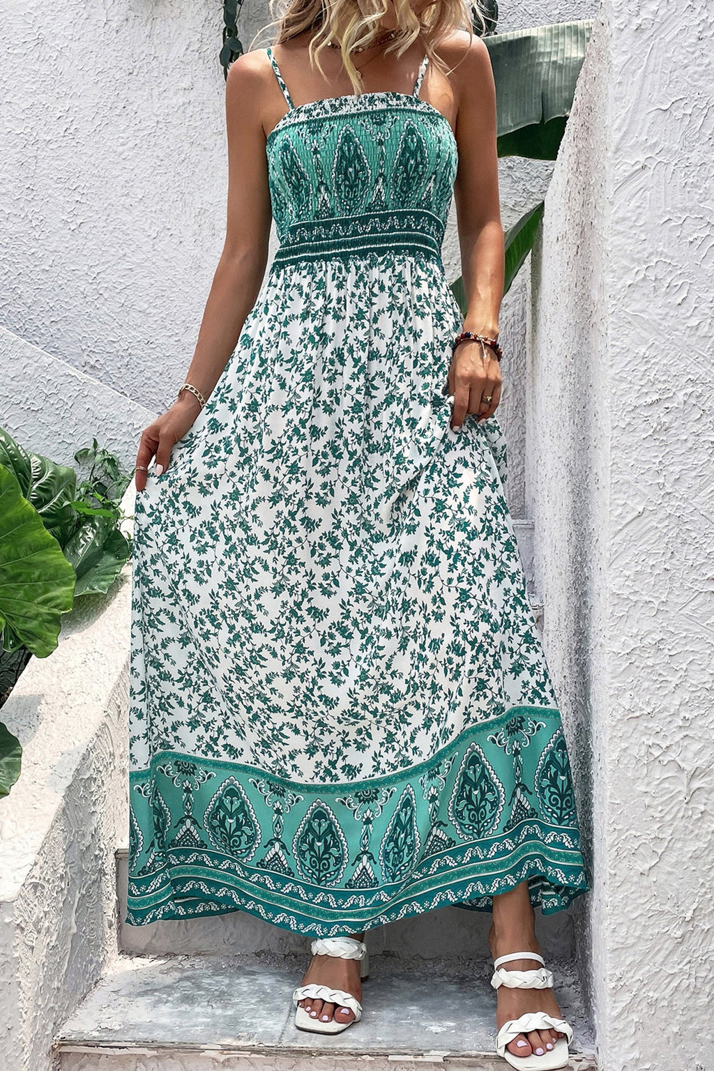 Floral Boho Shirred Cami Maxi Dress