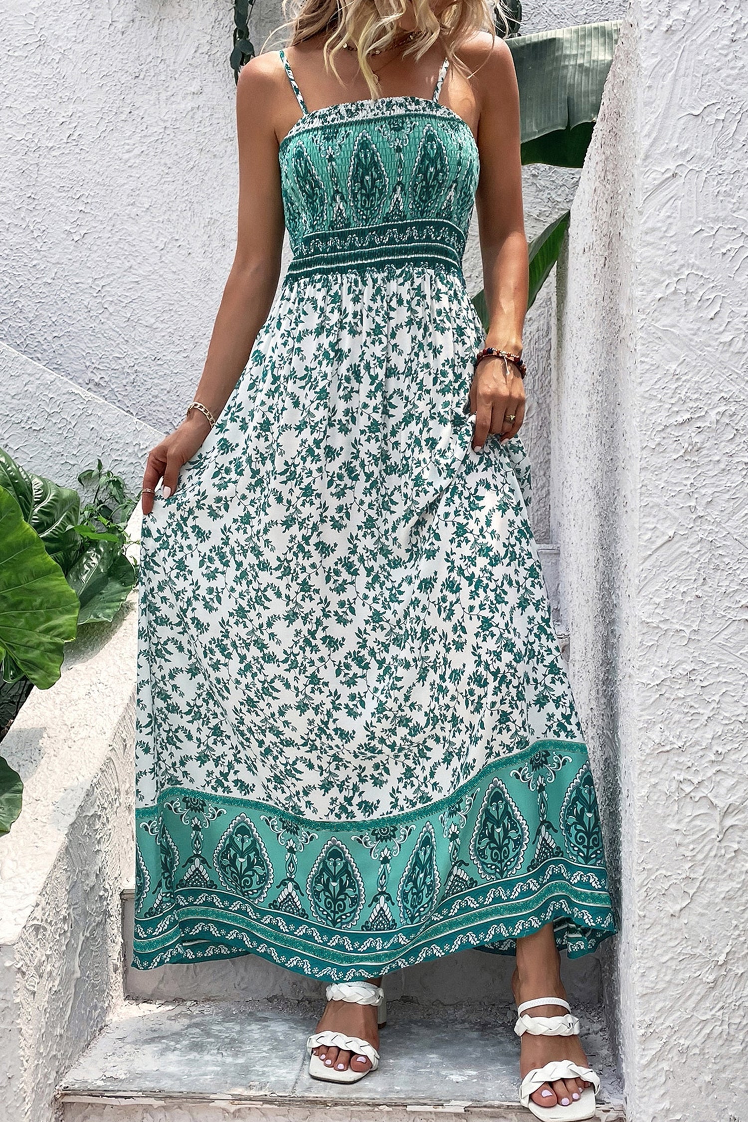 Floral Boho Shirred Cami Maxi Dress