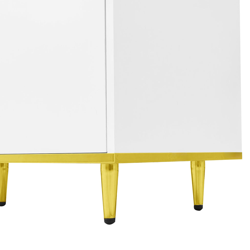U-Can 70.9'' Modern TV Stand for TVs up to 80 Inches, Entertainment Center with 2 Shelves and LED Lights, TV Storage Cabinet with 2 Drawers, 2 Cabinets and Metal Legs for Living room