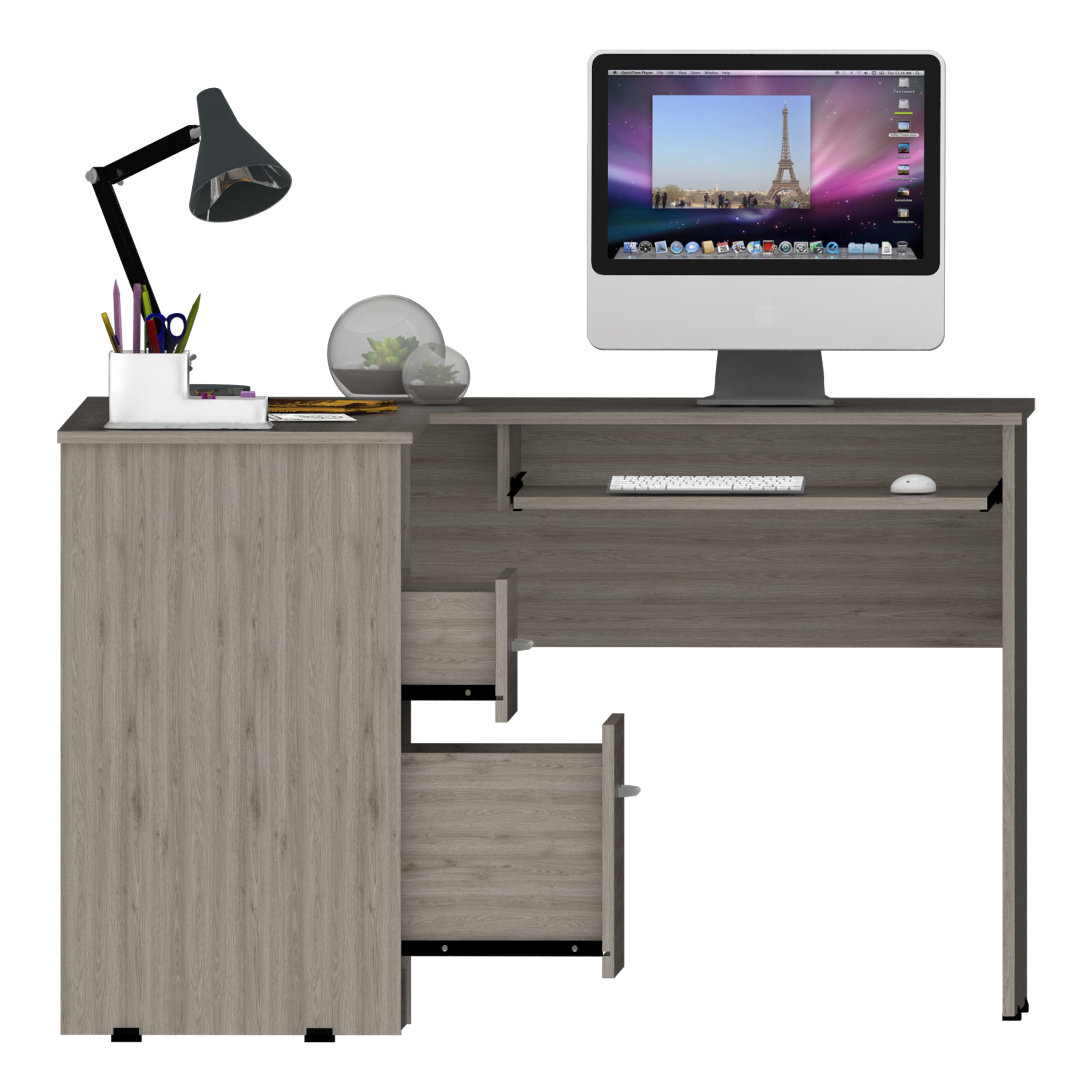 Raleigh L-Shaped Desk, Two Drawers, One Shelf, CPU Storage