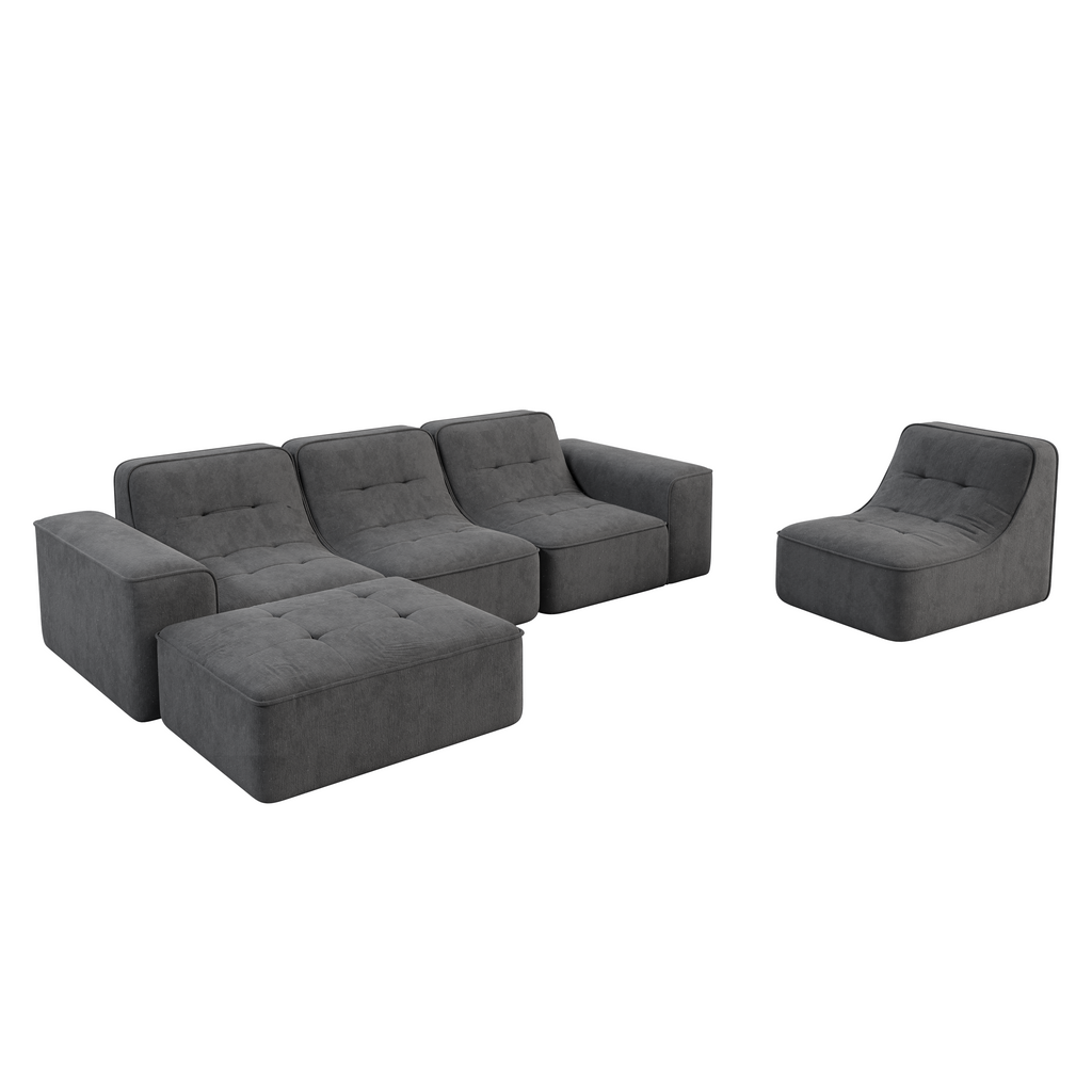 143.7' Modular Sectional Sofa Set with Removable Ottoman,Tufted Design, Deep Seat Couch, Chaise & Accent Chair,Modern DIY Sparkling Chenille Sofa for Living Room, Apartment, Office