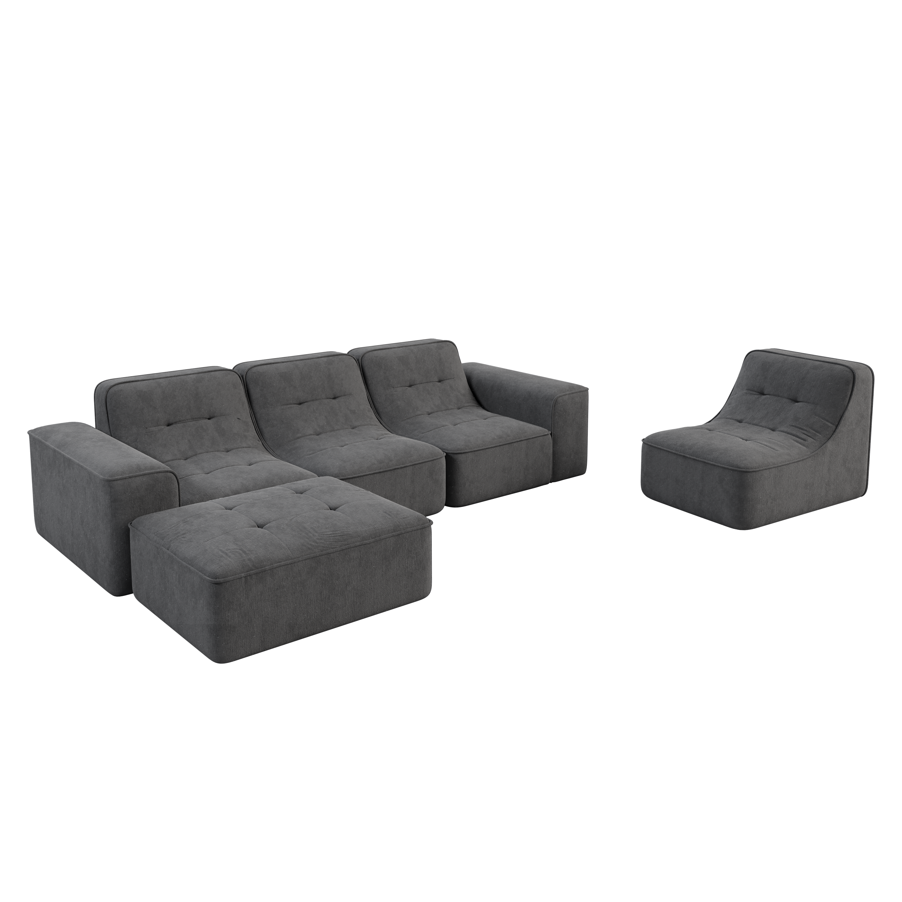143.7' Modular Sectional Sofa Set with Removable Ottoman,Tufted Design, Deep Seat Couch, Chaise & Accent Chair,Modern DIY Sparkling Chenille Sofa for Living Room, Apartment, Office