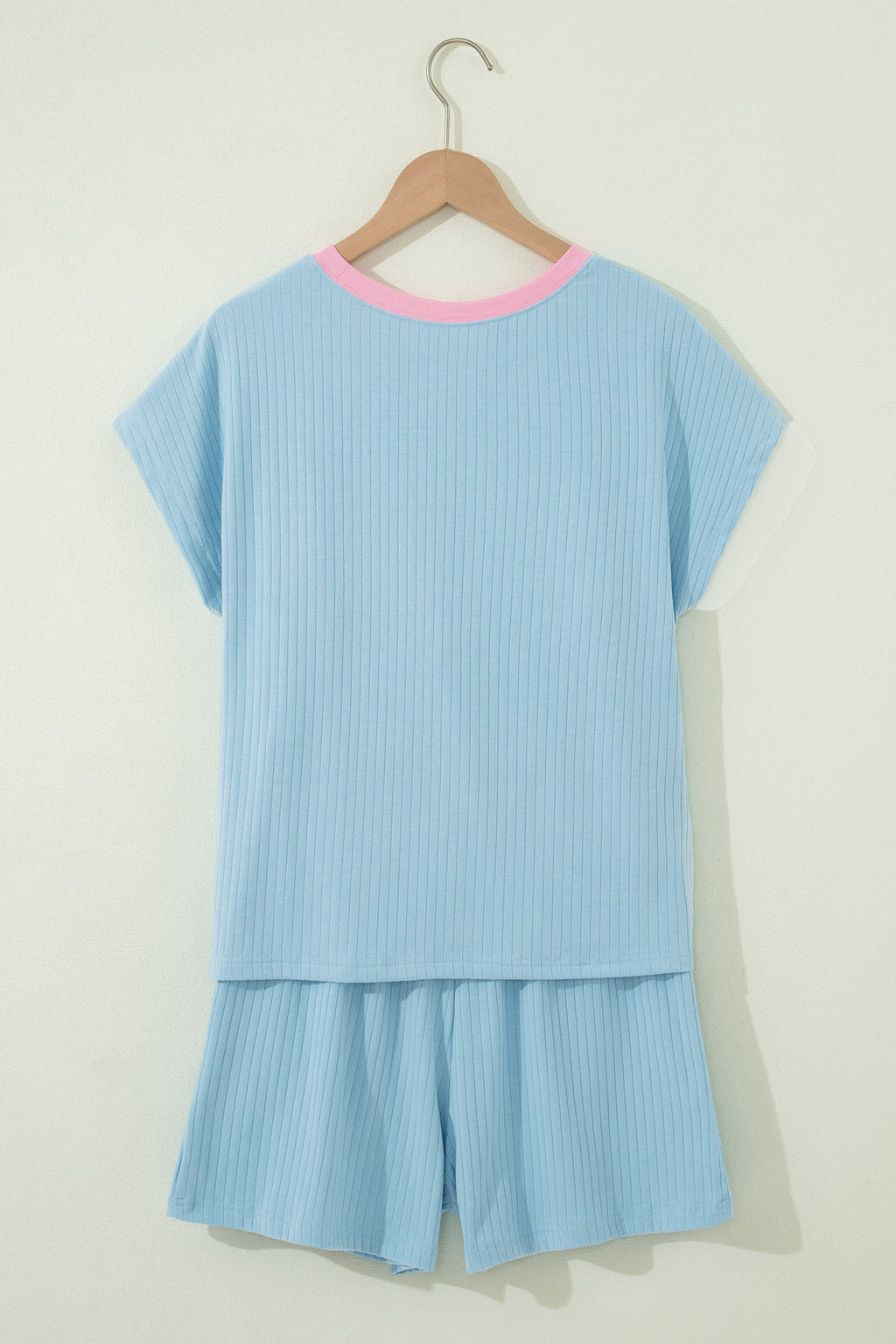 Colorblock Trim Ribbed Top & Shorts Set