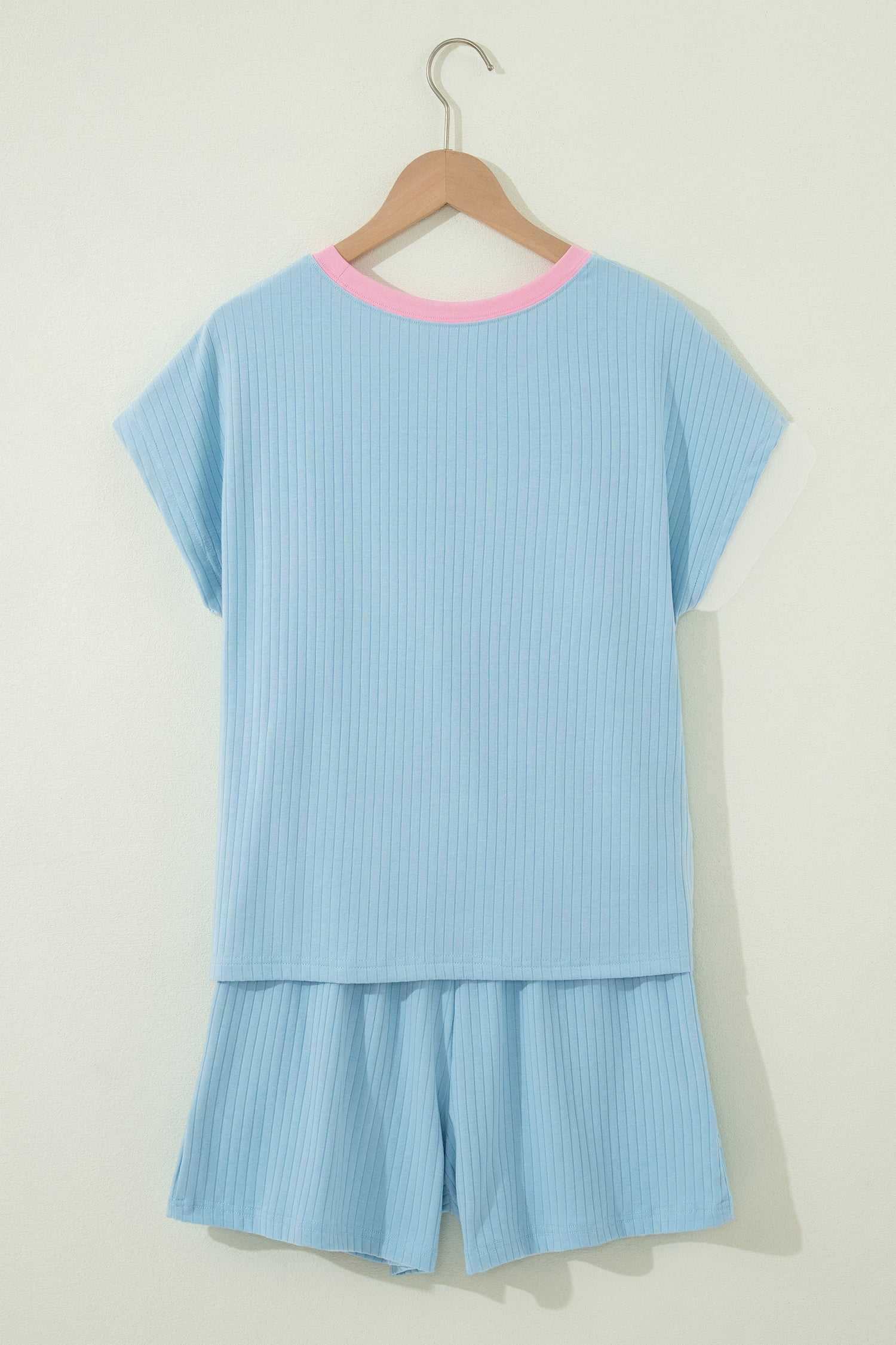 Colorblock Trim Ribbed Top & Shorts Set