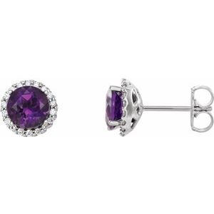 Sterling Silver 5.5 mm Natural Amethyst & 1/8 CTW Natural Diamond Earrings