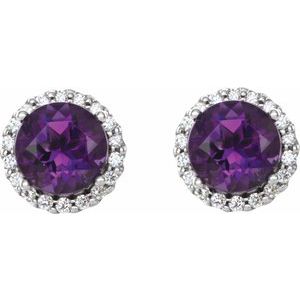 Sterling Silver 5.5 mm Natural Amethyst & 1/8 CTW Natural Diamond Earrings – image 2