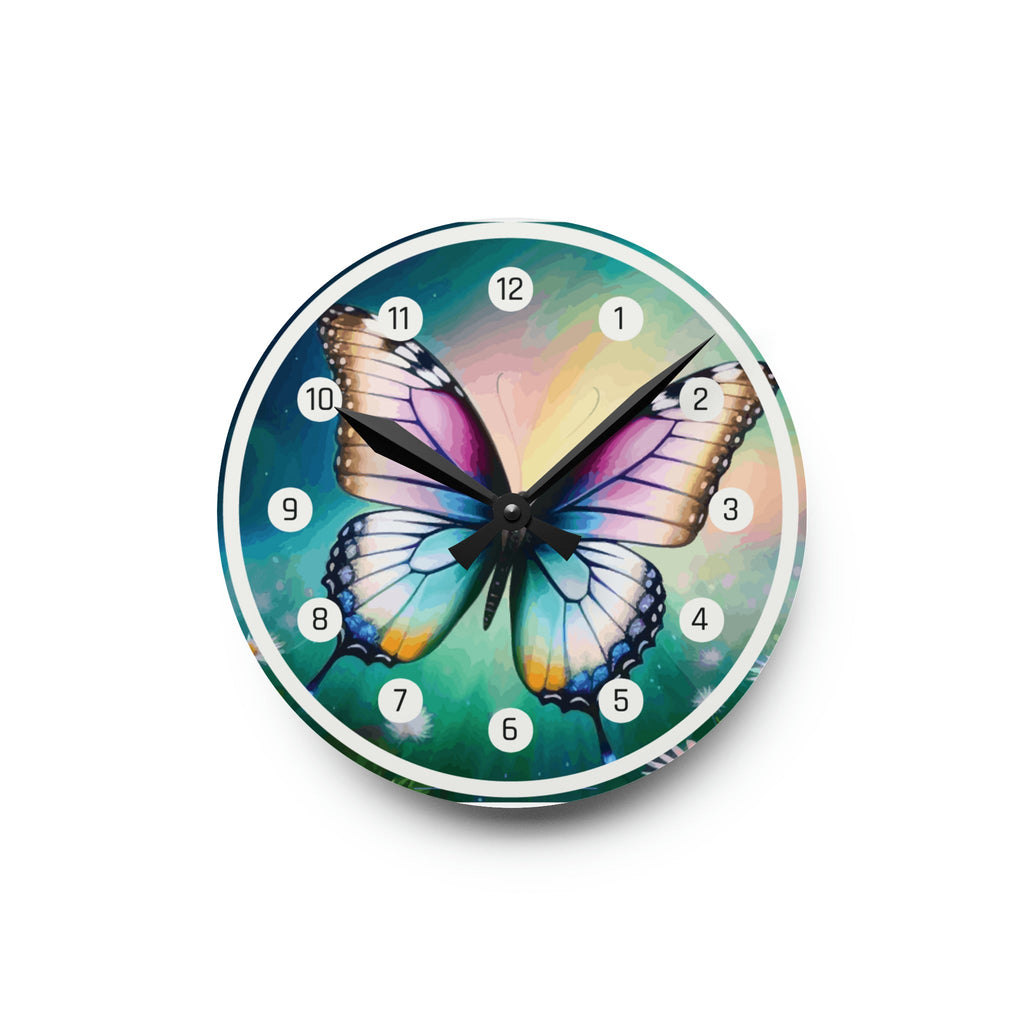 Beautiful Butterfly and Daisies Acrylic Wall Clock