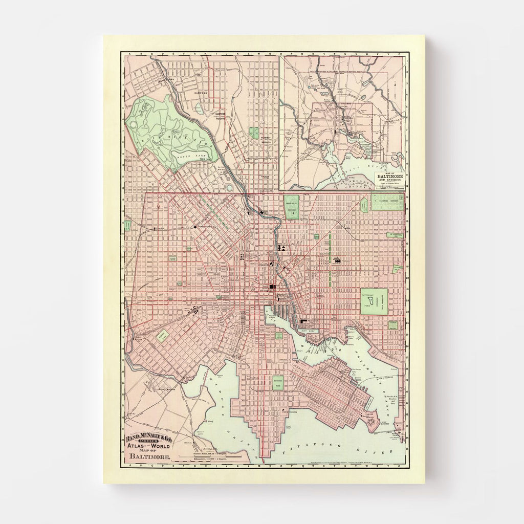 Vintage Map of Baltimore, Maryland 1897