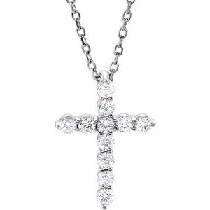 14K White Gold 1/4 CTW Natural Diamond Cross 16-18" Necklace