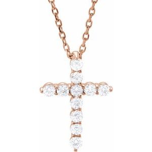 14K Rose Gold 1/4 CTW Lab-Grown Diamond Cross 16-18" Necklace