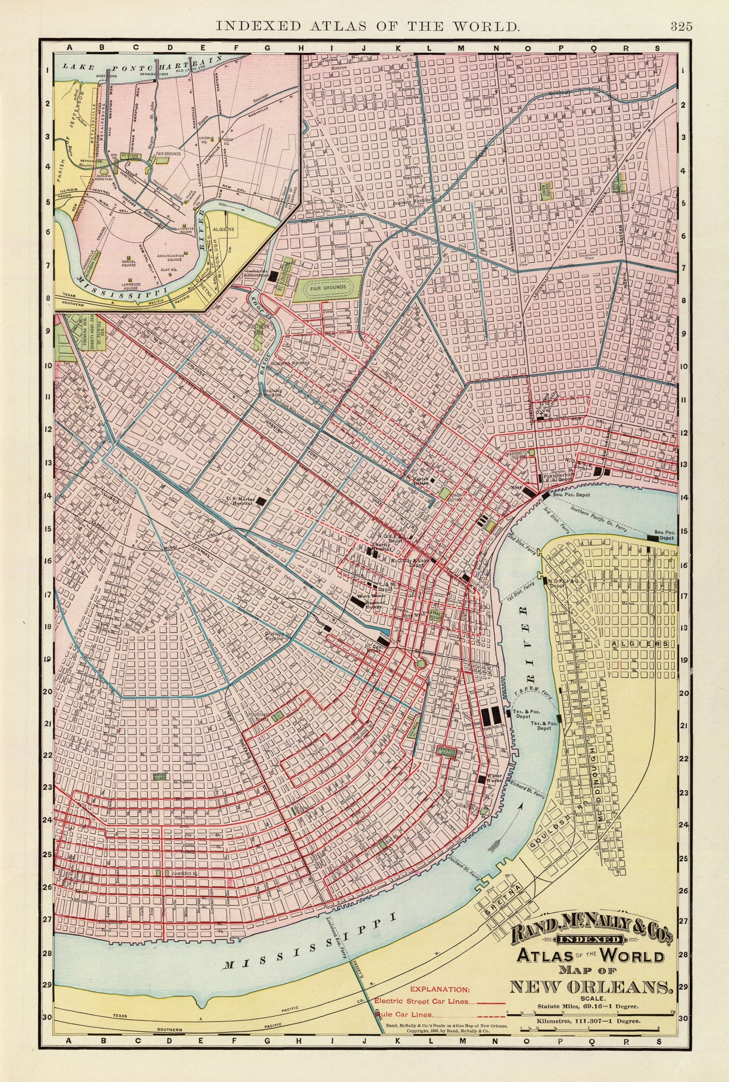 Vintage Map of New Orleans, Louisiana 1897