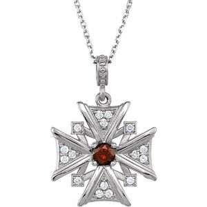 14K White Gold Natural Mozambique Garnet & 1/6 CTW Natural Diamond 18" Necklace