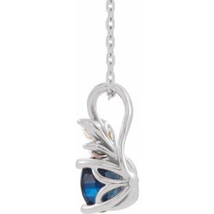 14K White Gold Lab-Grown Blue Sapphire & 1/10 CTW Natural Diamond 16-18" Necklace