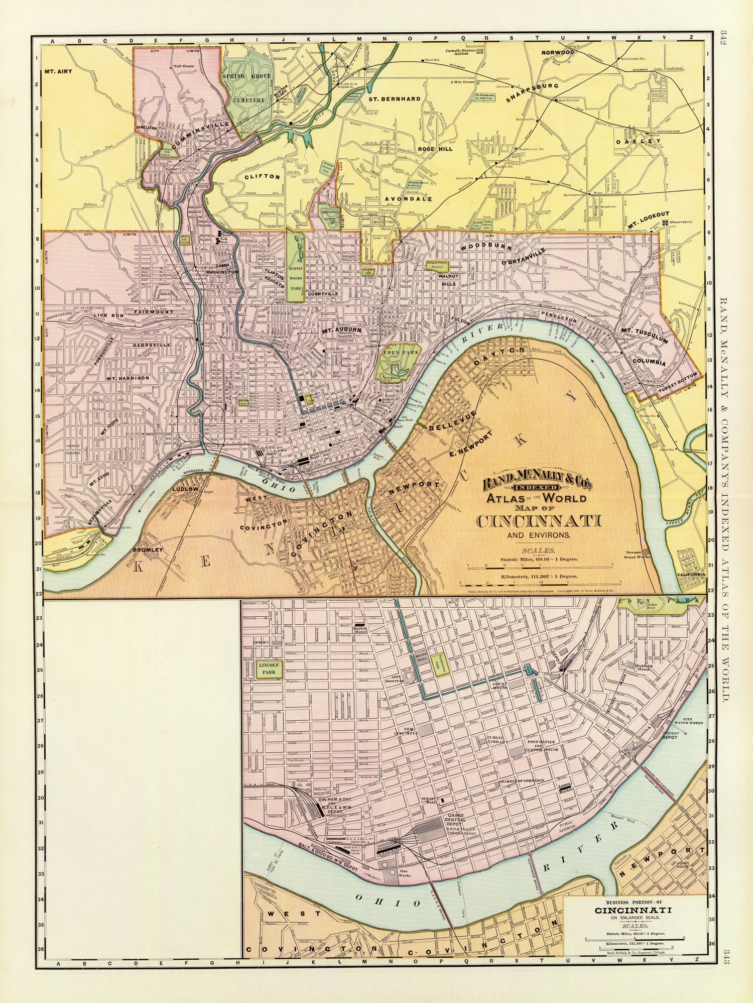 Vintage Map of Cincinnati, Ohio 1897