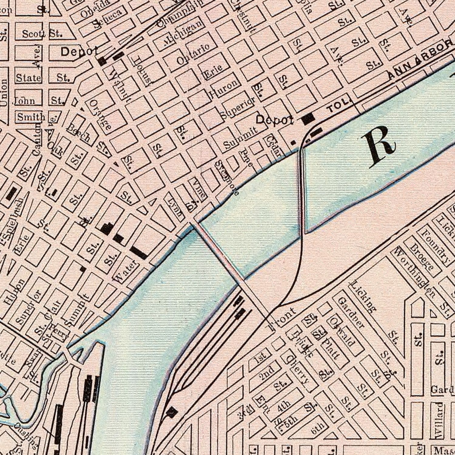 Vintage Map of Toledo, Ohio 1897