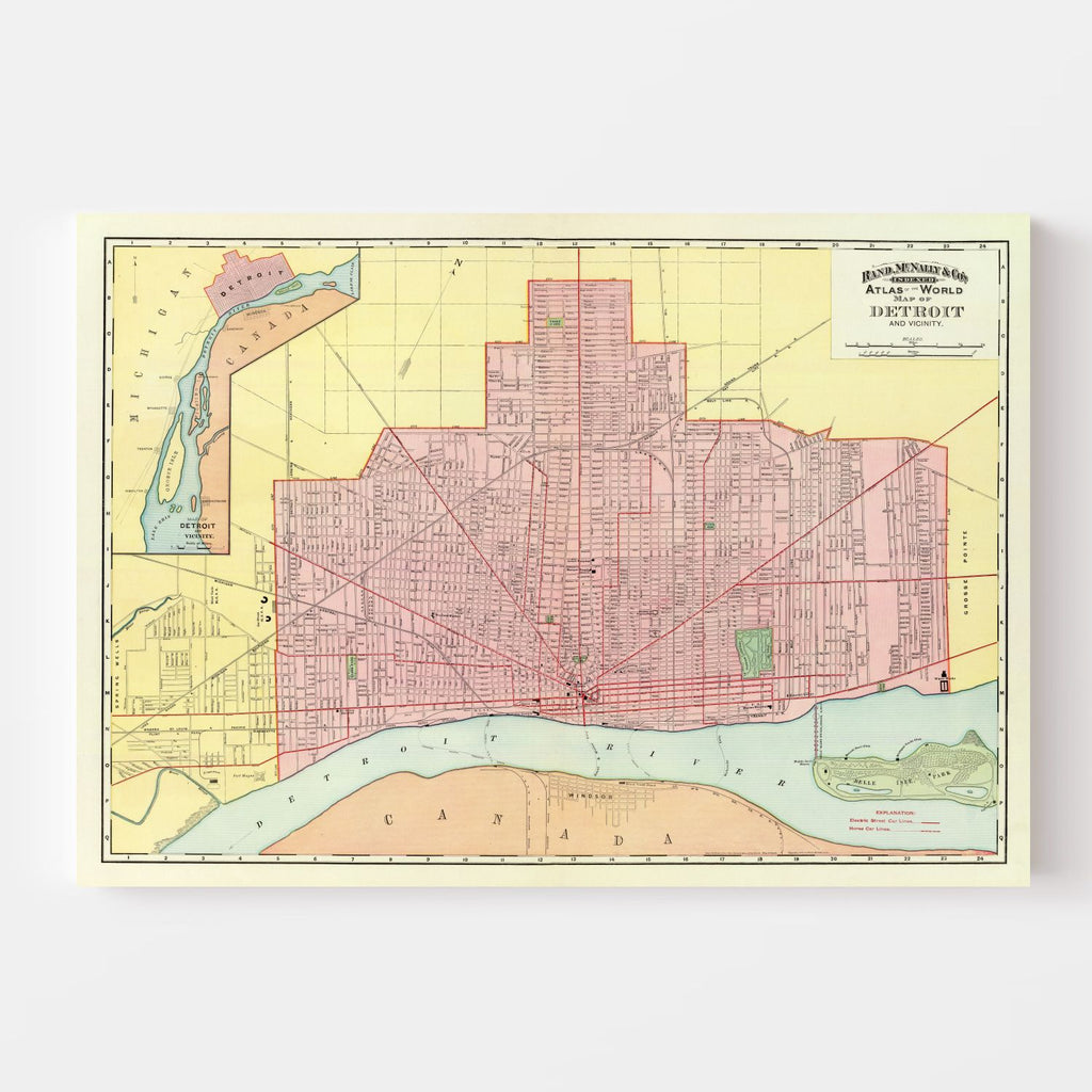 Vintage Map of Detroit, Michigan 1897
